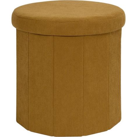 Pouf Coffre Pliable Côtelé "Jules" 38cm Jaune (1/5)