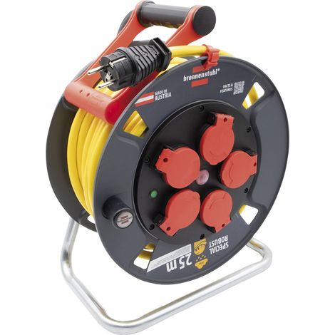 Brennenstuhl Kabeltrommel 300 ST-Bremaxx 25m 3G2.5 IP44 - Profi-Kabeltrommel mit 4 Steckdosen und Überhitzungsschutz (1/5)