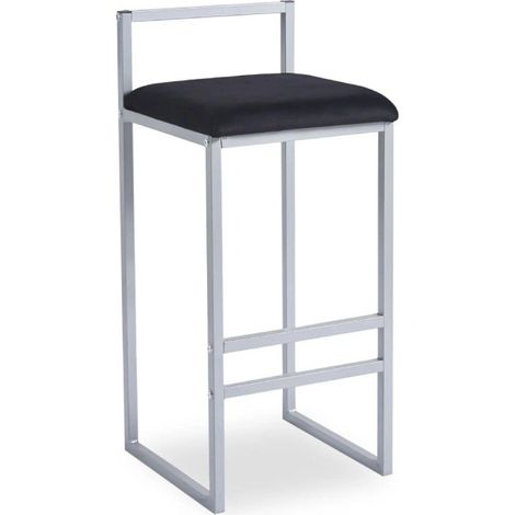 Tabouret de Bar Velours "Dakota" 80cm Noir & Argent (1/5)