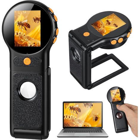 Microscope Numérique 500X pliable écran IPS 2" USB rechargeable 8 LED ajustables insectes plantes compatible Mac/Windows (1/5)