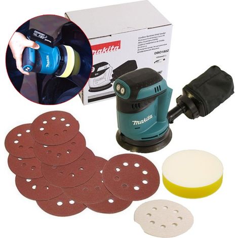 Makita DBO180Z 18v LXT Random Orbital Polisher Sander 125mm + 10 Sheets + Pad (1/4)