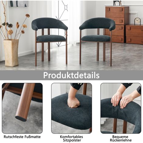 Lot de 2 fauteuils baril en tissu moderne noir. Pieds métalliques robustes,confort optimal pour salle à manger,salon et maison de campagne. (1/5)