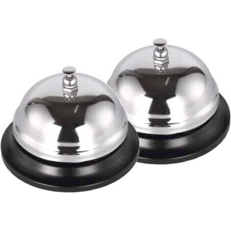 FENOPLASTICAUn ensemble de deux cloches de table/de comptoir en argent, adaptées aux cuisines, aux espaces de réception, aux hôtels et aux restaurants, mesurant 85 x 65 mm. (1/4)