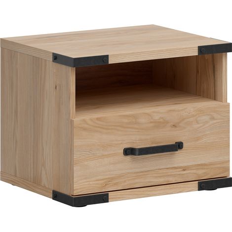 Table de chevet table de nuit 1 tiroir coloris Frêne / Noir - Longueur 50 x Profondeur 40 x Hauteur 40,5 cm (1/5)