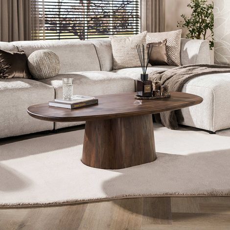 Table basse ovale style nature en acacia massif brun Sandie (1/5)