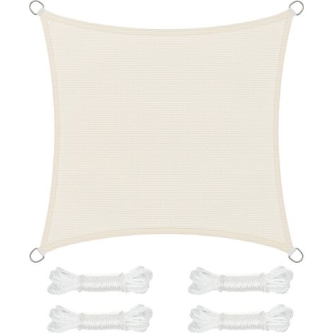 Voile d’Ombrage 2 x 2 m, Protection Solaire en Tissu HDPE, Respirant, Perméable à l’Eau, pour Terrasse, Jardin, Balcon, Camping, Carré, Concave, Cordes de 2 m, Beige (1/5)