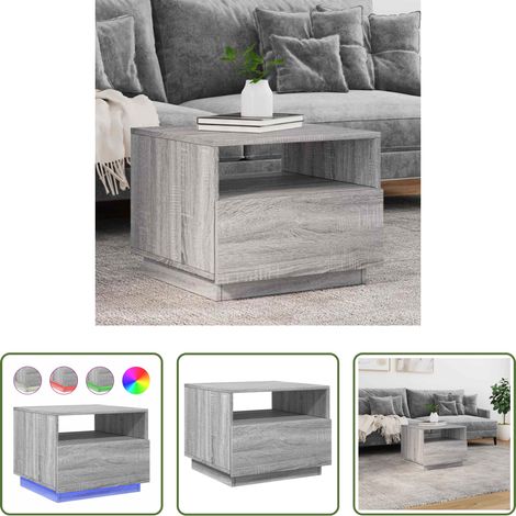 LED Beleuchtung - Couchtisch mit LED-Leuchten Grau Sonoma 50x49x40 cm (1/5)