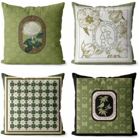 Lot de 4 45x45 Housses de Coussin Taie d'oreiller Décoratif Canapé pour Chambre, Canapé, Chaise, Lit,Jardin (Vintage vert) (1/4)