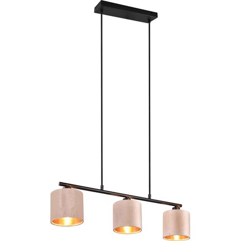 JULIETA SOSPENSIONE METALLO NERO CON 3 PARALUMI VELLUTO TORTORA E ORO L. 66CM ATTACCO E14 (1/5)