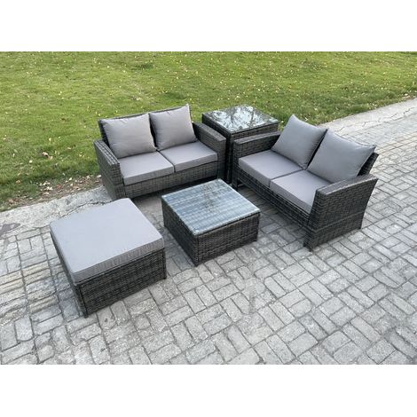 Fimous Ensemble de meubles de jardin en rotin ave 5 pièce Ensemble de canapé en rotin ave 2 Canapé deux places, Table basse, Grand Tabouret and Table d'appoint (1/5)