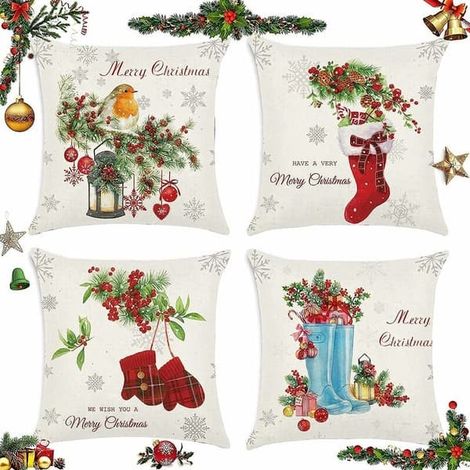 Taies d'oreiller de Noël Sunshine Smile (lot de 4), coussin de Noël, taie d'oreiller décorative (1/5)