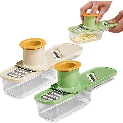 Coupe-légumes – Râpe alimentaire en 2 parties avec récipient de rangement – Coupe-pommes de terre avec protège-mains, pour gingembre, carotte, oignon, pommes de terre, utilisation en cuisine (1/5)