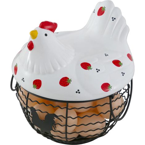 Panier de Fraises en Fer Forgé, Corbeille à Œufs Céramique, Décoration Nordique pour Cuisine et Salon (1/5)