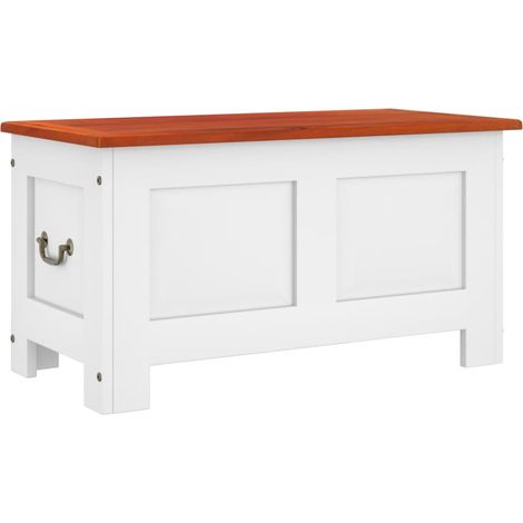 Coffre de rangement et couvercle marron et blanc bois d'acacia