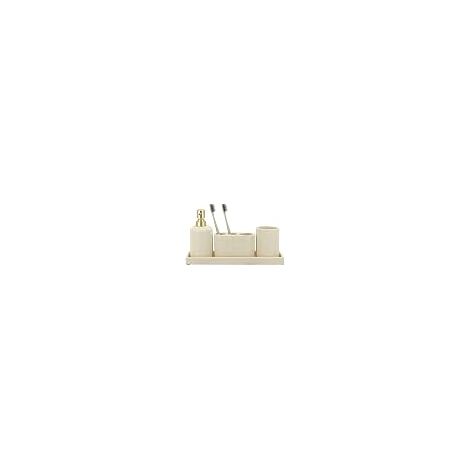 Lot de 4 Accessoires de Salle de Bain Noirs avec Distributeur de Savon, Porte-Brosse à Dents, gobelet de Salle de Bain et Plateau de Coiffeuse, Organisateur décoratif pour Plan de Travail (1/5)