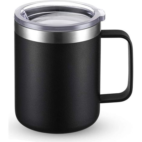 Edelstahl-Reisebecher mit Deckel und Griff, doppelwandige Isolierung, für Kaffee und Tee, wiederverwendbar