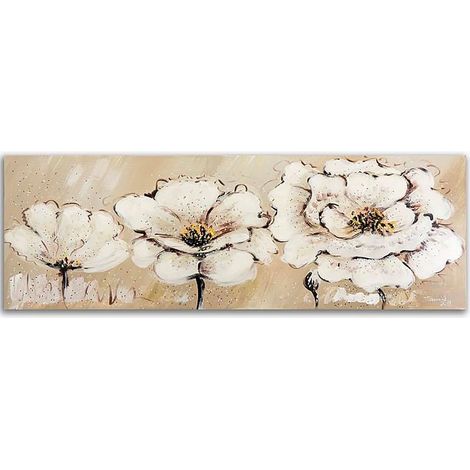Tableau panorama sur l'image toile toile trois fleurs blanches - 70 x 25 cm (1/5)