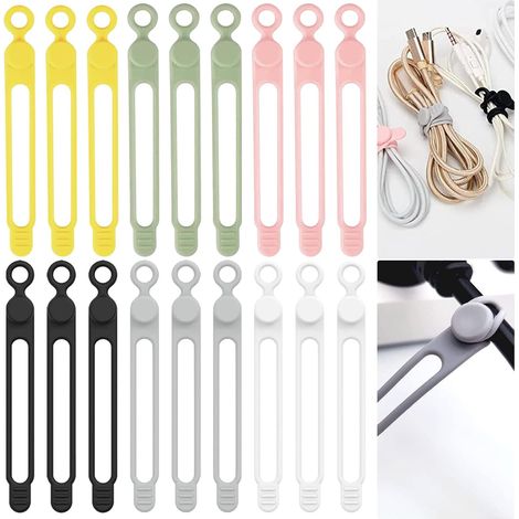 18 Pièces Attache Cable Silicone Cable Tie Réutilisable, Collier De Serrage, Serre Câbles Silicone, Attaches Torsadées, Attache Cordon, Sangle Organisateur pour Cordes et Gestion des Câbles