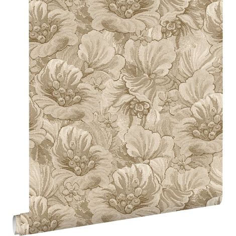 papier peint motif floral brodé vert grisé - ESTAhome (1/5)