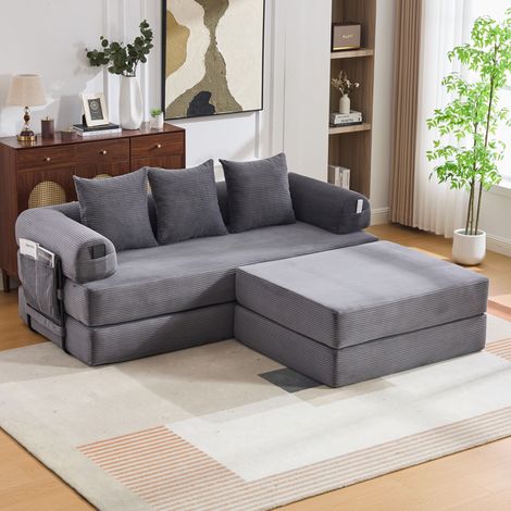 Sofá modular de pana con puff, bolsillo y 3 cojines OKMYHOME (1/5)