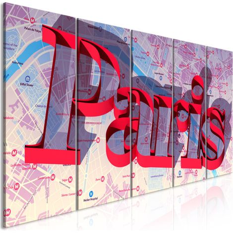 Tableau Imprimé 5 Panneaux "Red Paris Narrow" 90 x 225 cm (1/2)
