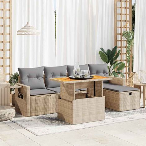 Set sofás jardín y cojines 6 pzas ratán sintético acacia beige vidaXL (1/5)