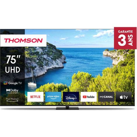 Thomson – Téléviseur LED 75 pouces UHD 4K – Smart TV avec 4 ports HDMI – Classe énergétique A – Taux de rafraîchissement 60Hz – Bluetooth intégré