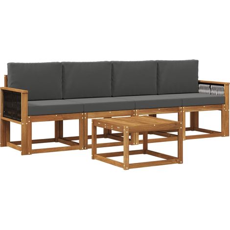 Set di divani da esterno con cuscino 4 pz Salotto da Giardino Naturale e Antracite (1/5)
