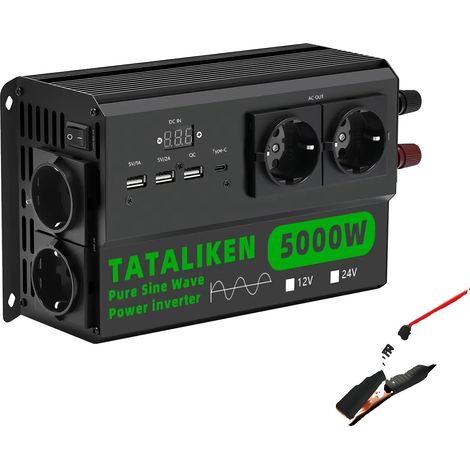Onduleur, Onde Sinusoïdale Pure, Convertisseur Portable, 12V 5000W 220V 50HZ (1/2)