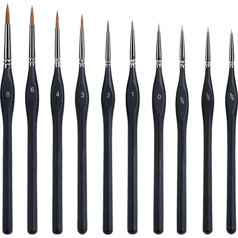 BRAVIX 1 lot de 10 pinceaux de peinture, pinceau fin, mini pinceaux, pinceaux fins, petits pinceaux, micro pinceau, pinceau à pointe fine.
