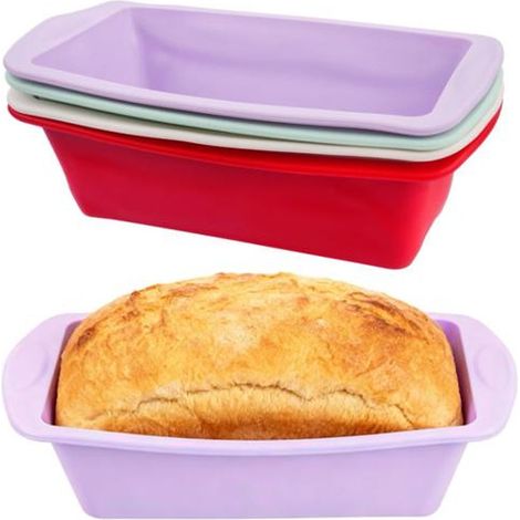 4 moules à cake en silicone rectangulaires, 19 x 9,5 x 5,5 cm, antiadhésifs, résistants à la chaleur, idéaux pour fours et congélateurs