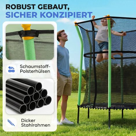 Trampoline enfant Ø 163,5 cm avec filet protecteur, rembourré, structure acier, capacité max 50 kg