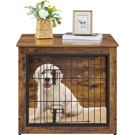 Homevive Jaula para Perros Casa para Mascotas con 2 Puerta Jaula Madera con Almahadilla Extraíble 51X69X61 cm Marrón