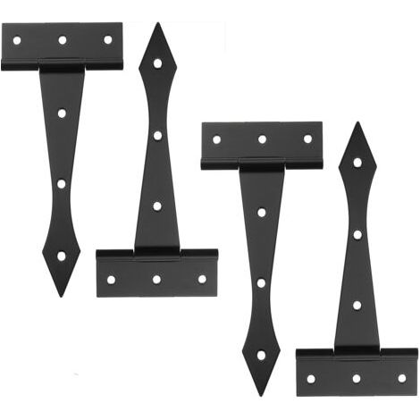 Lot de 2 charnières de porte en T de 10,2 cm, charnières de porte d'abri de jardin, charnières de porte durables pour clôtures en bois, portes de cour, portes de grange, boîte en bois, noir mat (1/5)