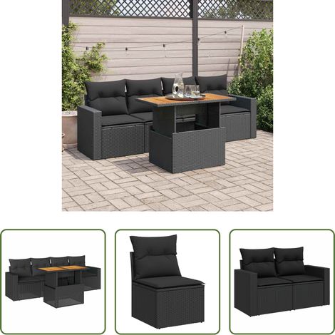 vidaXL Rattanmöbel - 5-tlg. Garten-Sofagarnitur mit Kissen Schwarz Poly Rattan (1/5)