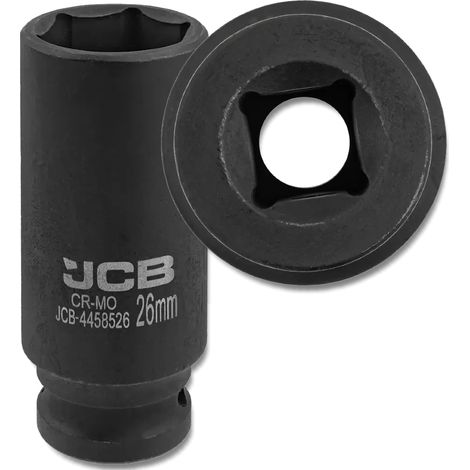 Chiave a bussola a impatto profonda JCB da 1/2" in acciaio Cr-Mo a 6 punte da 26 mm