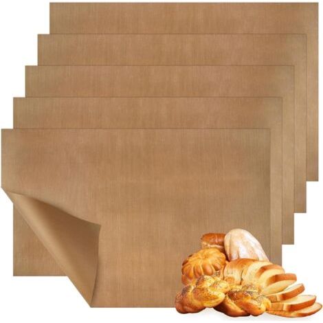 Lot de 5 tapis de cuisson pour barbecue, 40 x 60 cm, en téflon antiadhésif sans BPA, réutilisables, résistants à la chaleur jusqu'à 270 °C, pour four, gril et barbecue. (1/5)