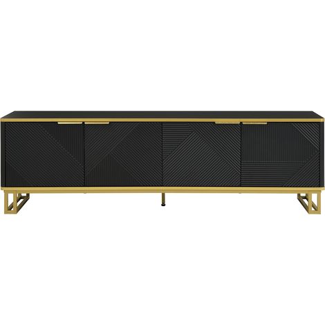 ELVMI Mobile TV con 4 Ante e Vano Aperto, Passacavi, Finitura Geometrica, Soggiorno, 160 × 37.5 × 48 cm (1/4)