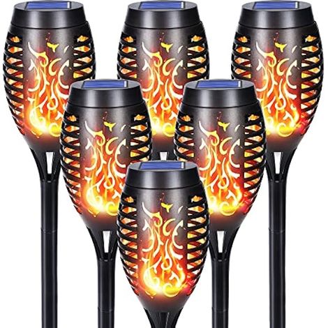 Lampe Solaire Exterieur - 6 Pièces 12 LED Lampe Solaire avec Flammes Réalistes, Imperméable Lampe Torche Solaire pour Décor Jardin, Patio, Chemins, Pelouse