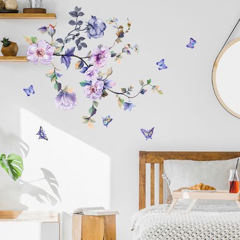 Autocollants amovibles muraux en forme de fleur fraîche - Pour décoration d'intérieur - Violet (1/5)