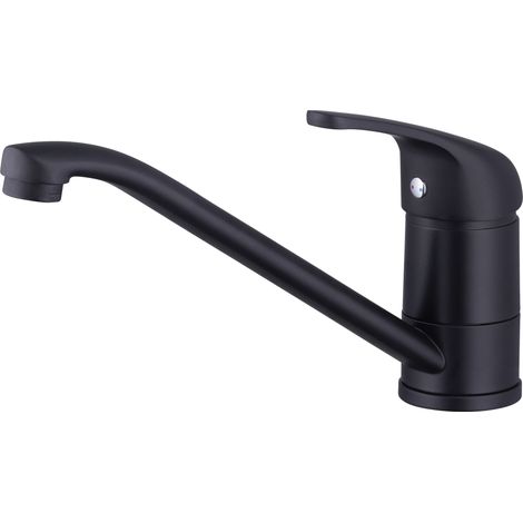 Eurosanit – Mitigeur de cuisine bas noir – Bec mobile avec aérateur mousseur M24x100 anti-calcaire – Cartouche céramique 40mm – Flexibles inox F12x17