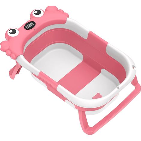 Bañera para bebé, diseño plegable, monitor de temperatura en tiempo real, rosa. (1/2)