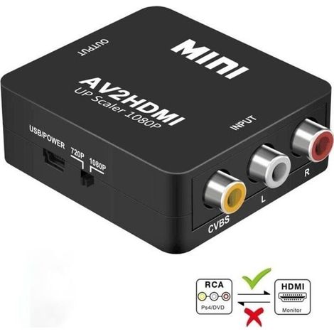 Adaptador RCA a HDMI, Zamus Mini AV RCA CVBS a HDMI Convertidor S Adaptador de Video 1080P para Consola PS2 Wii (1/4)