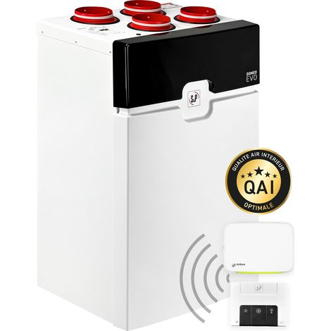 VMC double-flux DOMEO EVO très haut rend 90%,225 m3/h,cde radio+sondes QAI+hygro S&P 600104