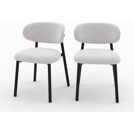 Lot de 2 chaises en tissu gris clair chiné et pieds en métal noir - NAO