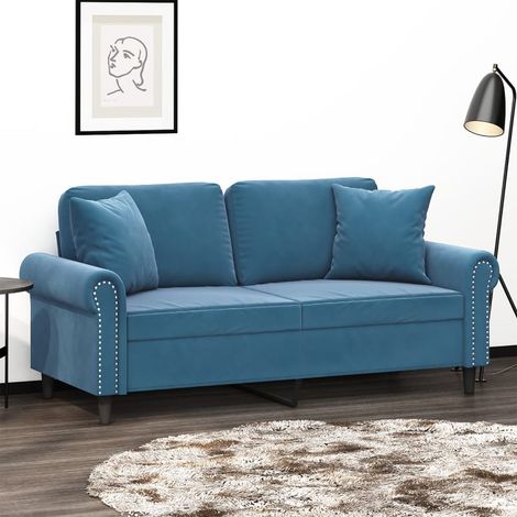 Canapé-Sofa 2 places avec oreillers décoratifs bleu 140 cm velours 989190 (1/5)