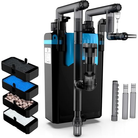 Filtre Aquarium Suspendu HOB pour Petits Aquariums de Poissons, Filtre Nano Aquarium 4 Étapes, Filtration Externe Aquarium, Débit Réglable 198 GPH, Sorties Pluie, Bec de Canard, Flux Direct (L) (1/5)