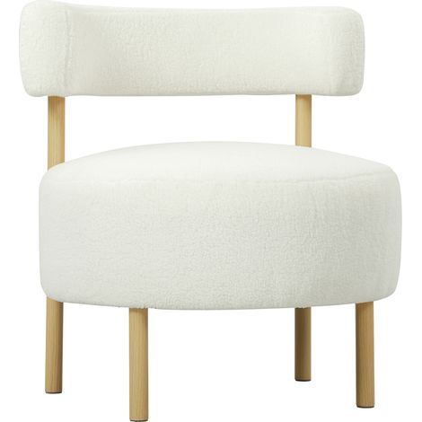 Fauteuil inclinable en polaire sherpa, pieds en métal imitation bois, revêtement capitonné, 67 x 67 x 71 cm, blanc crème (1/5)