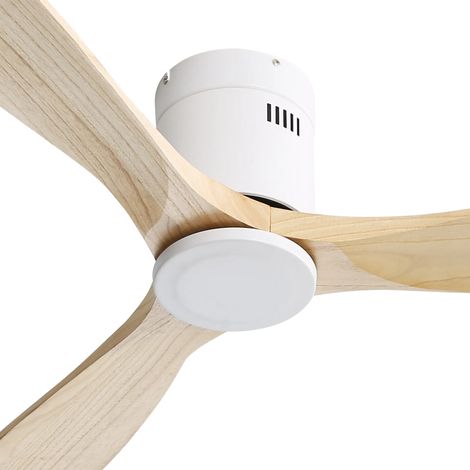 Ventilateur plafonnier 132 cm, bois massif, 3 pales, finition naturelle, moteur silencieux réversible, télécommande, idéal séjour. (1/5)