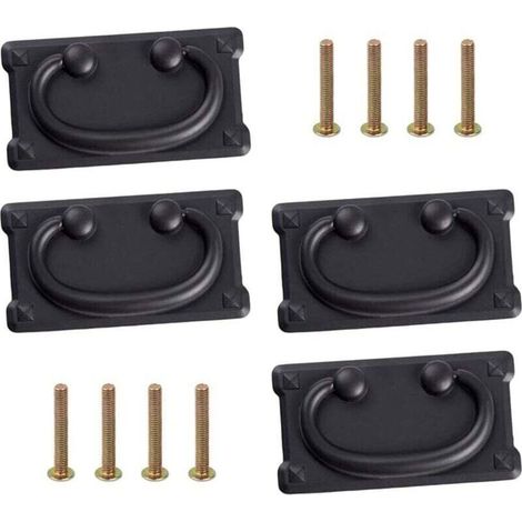 (Noir),Lot de 4 poignées de tiroir vintage antiques avec 8 vis de 25 mm